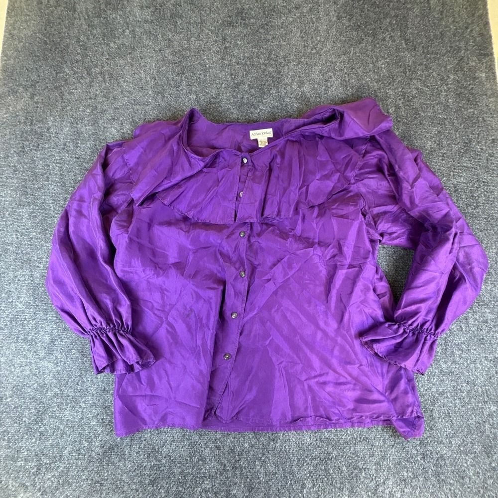 Adrian Jordan Blouse Top Womens‎ 22/24 Purple Silk Ruffle Neck Balloon Sleeves